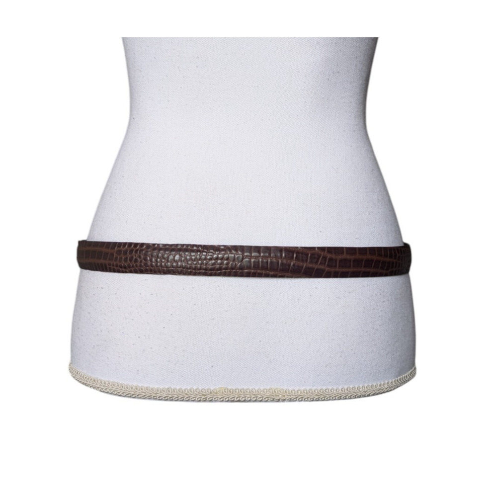 Vintage Elaine Coyne Brown Brass Square Leather Croc Embossed Belt Size Large - Picture 2 of 11